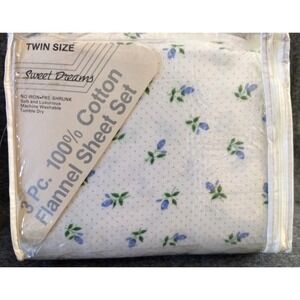 Sweet Dreams 3pc Twin Sheet Set‎ 100% Cotton Flannel Victoria Rose No Iron NOS